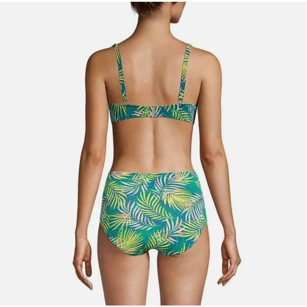 Lands End Baltic Teal Multi Palm Green and Pink Bikini Top Size 6 New - Picture 2 of 5